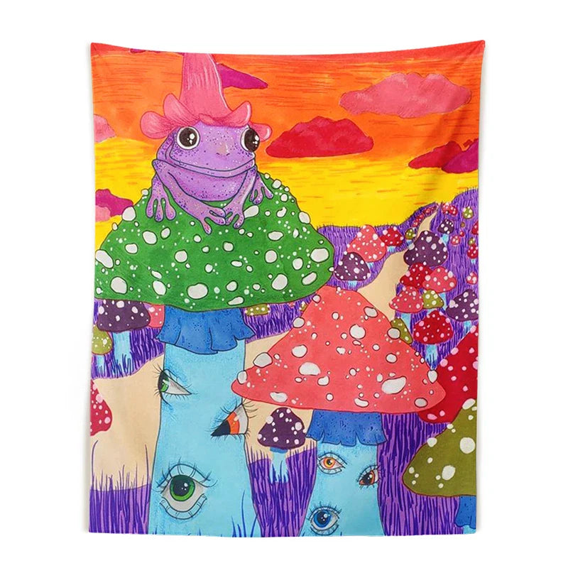 Decobites Mushroom Frog Psychedelic Tapestry Wall Hanging | Colorful Eye Carpet Tapestries