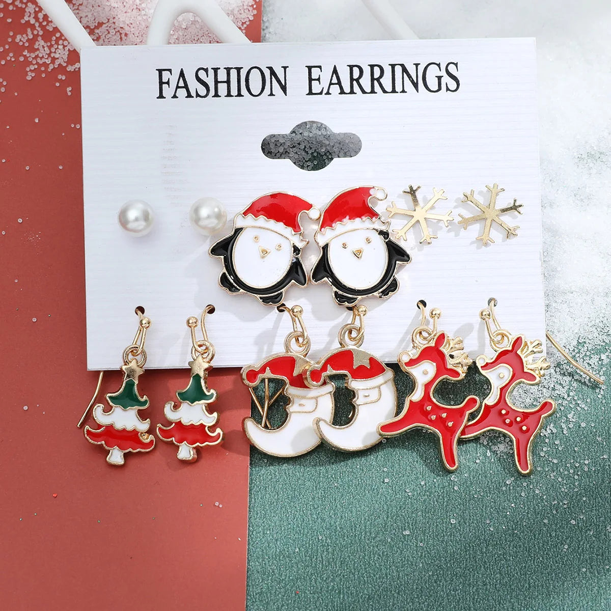 6 pairs/lot Christmas Earrings Xmas Tree Elk Snowman Santa Claus Cute Stud Earrings Set Kit Christmas Gifts For Women Girls Kids