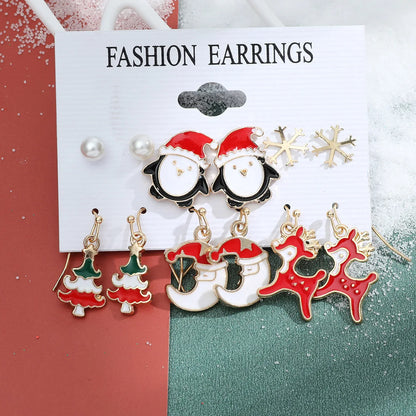 6 pairs/lot Christmas Earrings Xmas Tree Elk Snowman Santa Claus Cute Stud Earrings Set Kit Christmas Gifts For Women Girls Kids