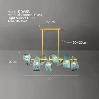 ديكوربايتس™ مصباح سقف فاخر من النحاس والزجاج الأزرق - تصميم زهور إبداعي