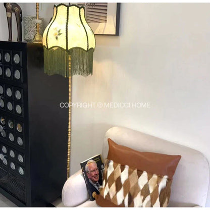 DecorBites™ Japanese Camellia Flower Jacquard Bell Lamp Shade with Tassels