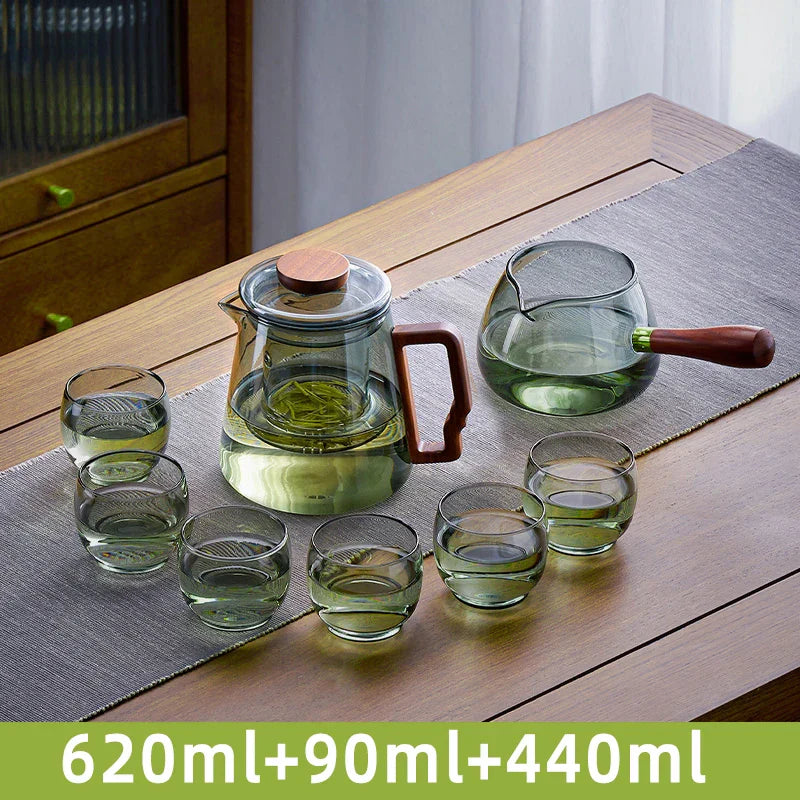 DecorBites™ Glass Teapot with Wood Handle for Chinese Tea Ceremony and Kung Fu Tea