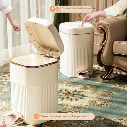 DecorBites™ Light Luxury Pedal Trash Can with Lid for Kitchen Bathroom Large Capacity Bin