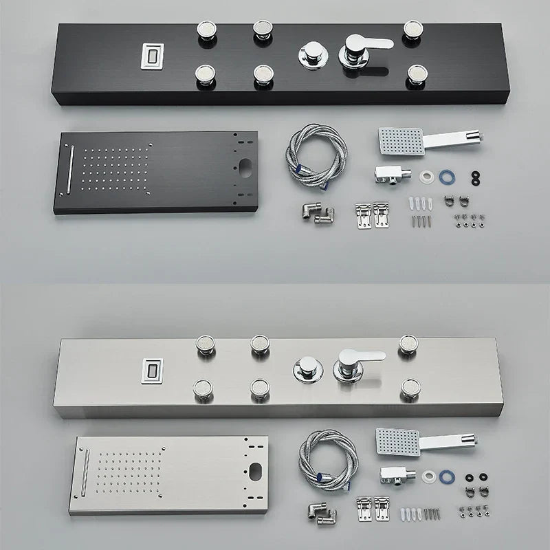 صنبور دش أسود مثبت على الحائط من DecorBites™ مع شلال مطري وخلاط ساخن وبارد