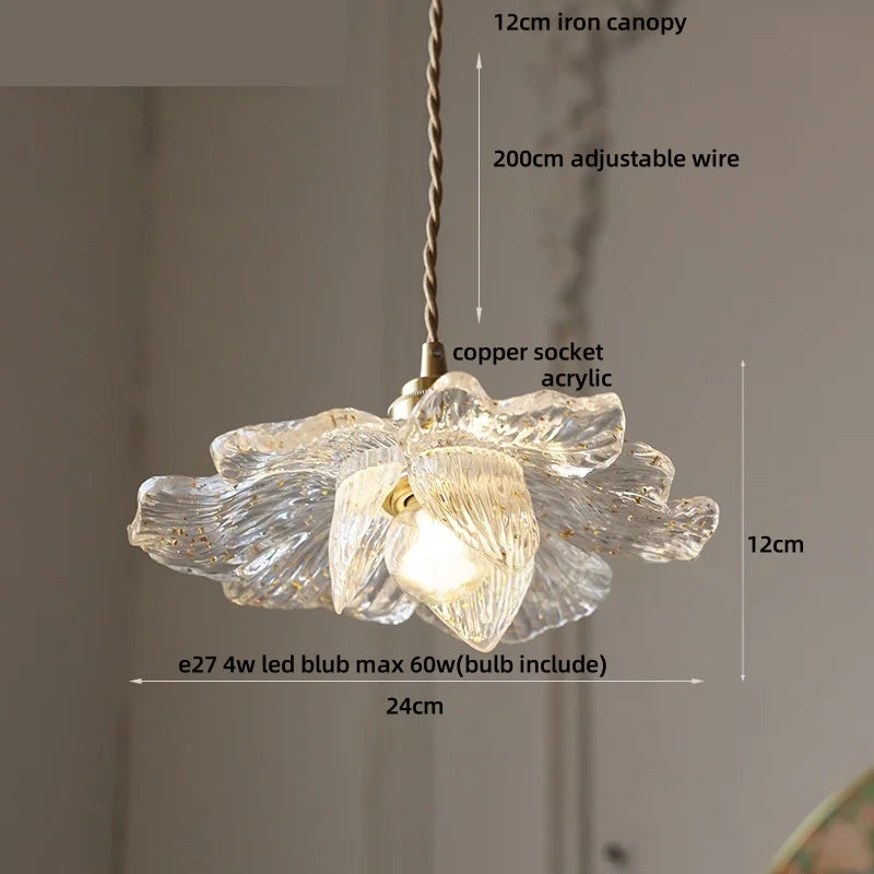 DecorBites™ Acrylic LED Pendant Light: Copper Walnut Wood Flower Hang Lamp