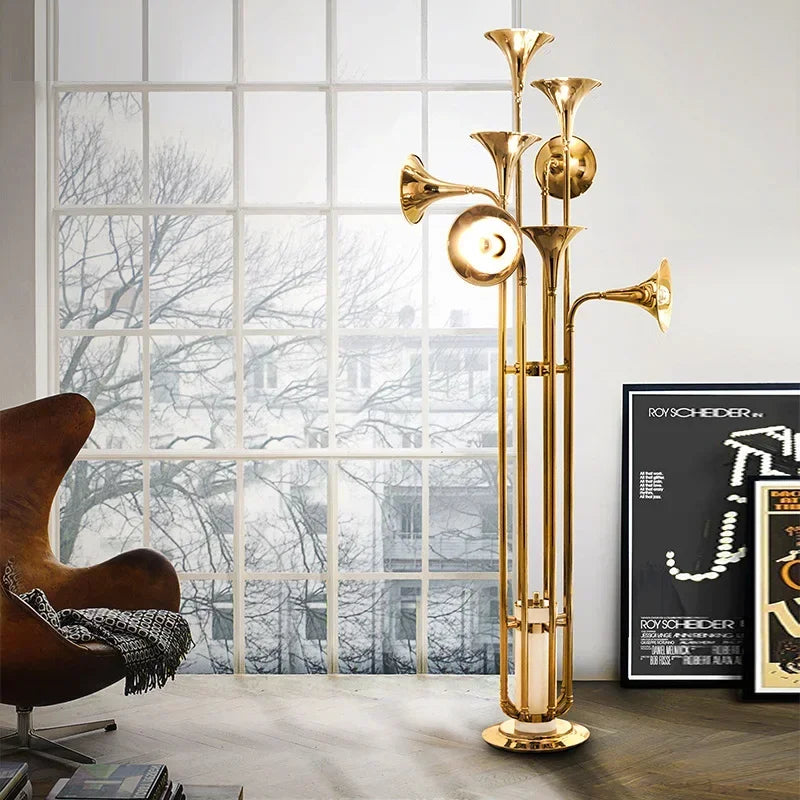 Lámparas de pie de cuerno vintage retro moderno | Colgantes de trompeta de oro Decorbites™