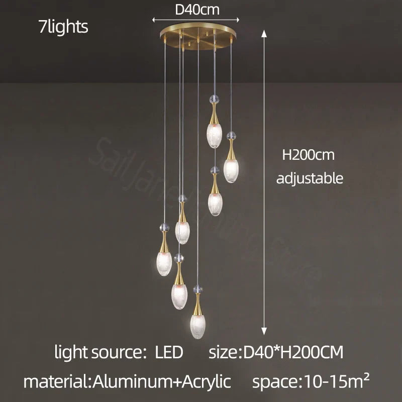 DecorBites™ LED Luxury Chandelier for Living Room Hall Dining Kitchen - Modern Double Staircase Lighting