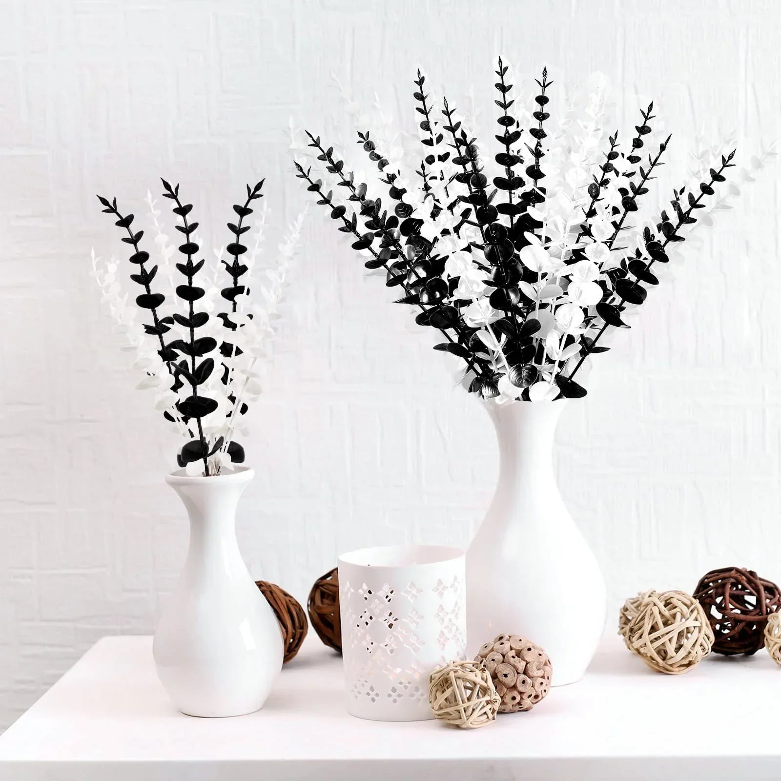 Decorbites™ Tallo de Hojas de Eucalipto Dorado x10 - Decoración Artificial de Boda Otoñal DIY