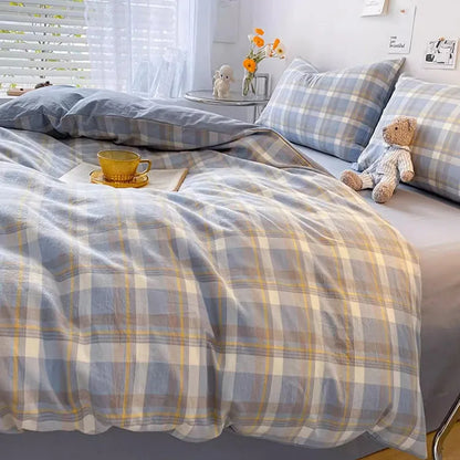 Funda nórdica DecorBites™ Cozy Plaid | Funda nórdica sencilla de estilo nórdico | Ropa de cama de algodón lavado que no destiñe