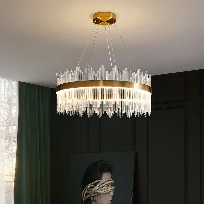 DecorBites™ Glass Rod LED Pendant Chandelier: Elegant Lighting Fixture for Home Living Dining Bedroom Decor
