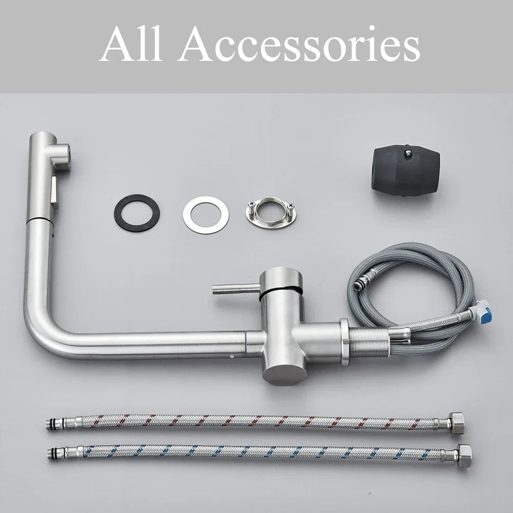 DecorBites™ Brushed Nickel Kitchen Faucet with Dual Spray Nozzle