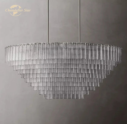 DecorBites™ Clear Smoke Glass Oval LED Chandelier - Modern Retro Black Metal-B