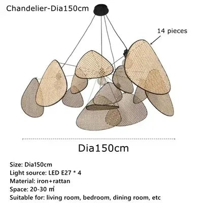 Decorbites™ Blattgitter Handgefertigte Rattan-Screen-Hängelampe für modernes Wohnzimmer und Schlafzimmer