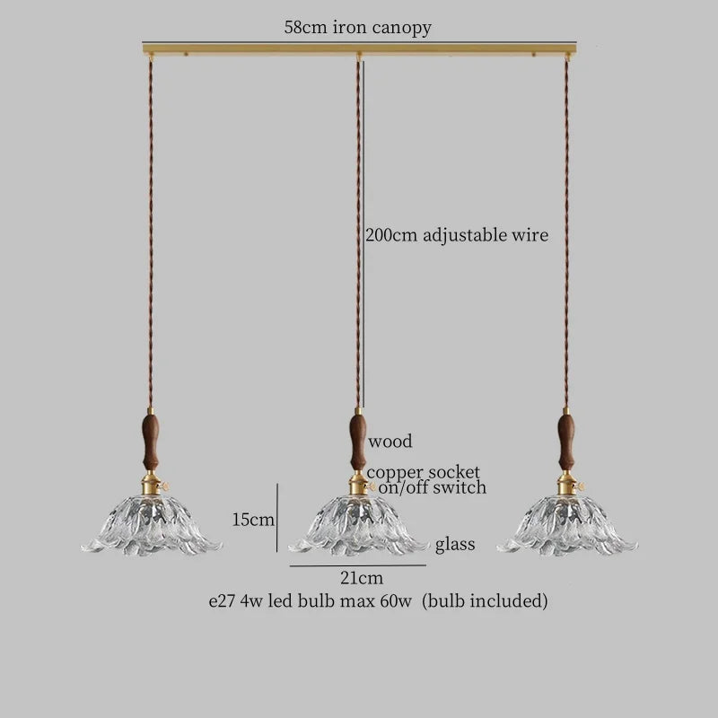 DecorBites™ Glass LED Pendant Lamp Petal Lampshade for Bedroom Living Dining Room