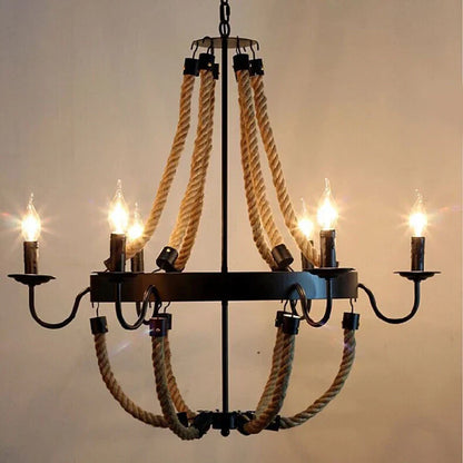 DecorBites™ Hemp Rope Ceiling Chandelier Vintage Pendant Lamp for Dining Room & Living Room