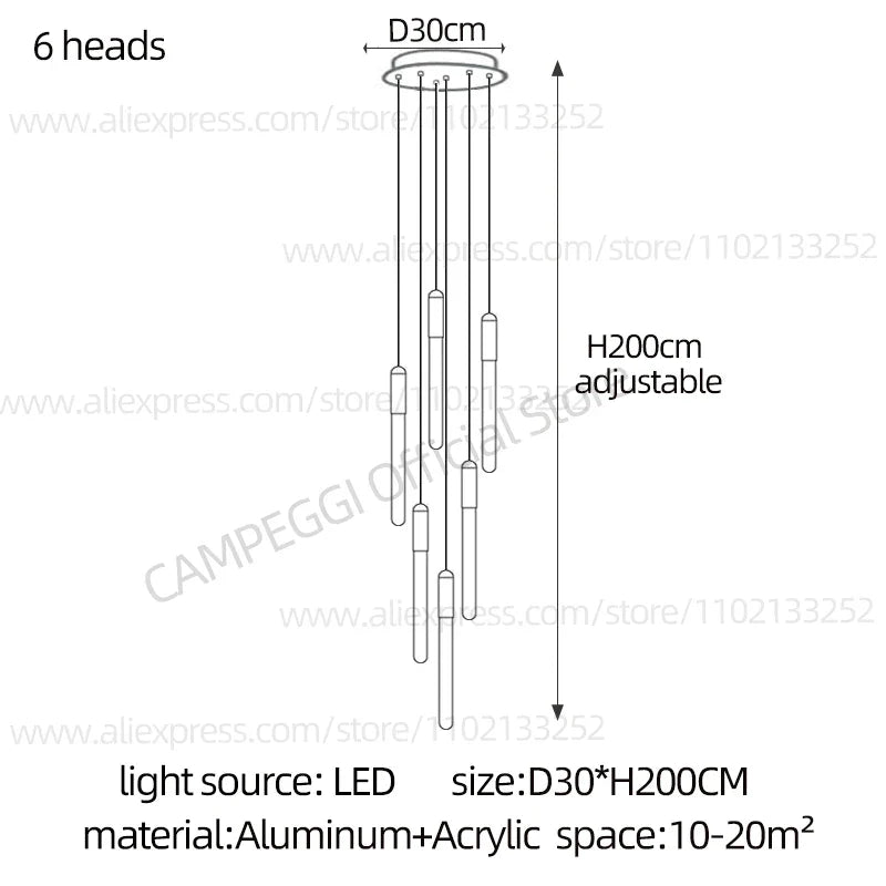 DecorBites™ LED Nordic Cylinder Chandelier: Modern Indoor Lighting for Staircase & Decoration