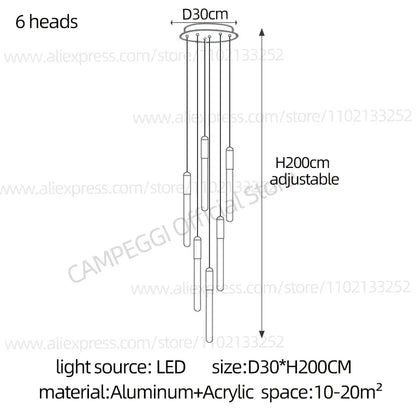 DecorBites™ LED Nordic Cylinder Chandelier: Modern Indoor Lighting for Staircase & Decoration