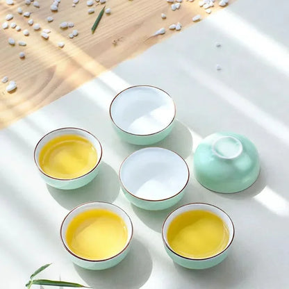 DecorBites™ Celadon Tea Cup Set: Green Outside, White Inside, Creative Kung Fu Porcelain Teacup