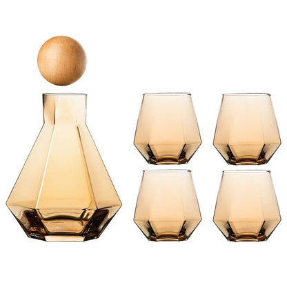 DecorBites™ Diamond Crystal Glass Water Kettle Cup Set - Clear Luxury Juice Pitcher