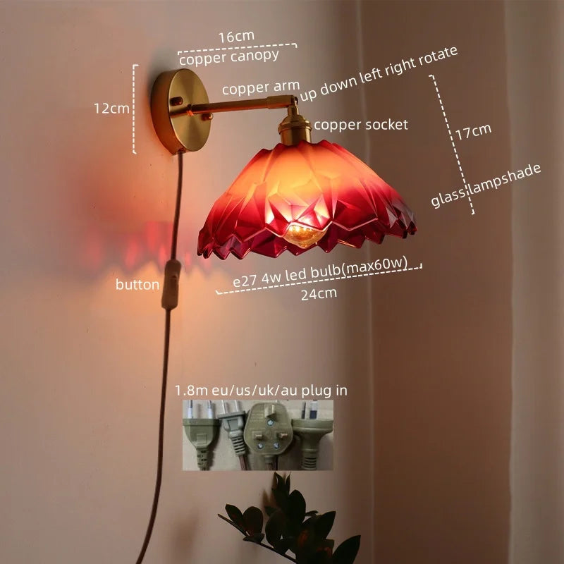 DecorBites™ Japanese Style LED Glass Copper Wall Lamp Sconce for Restaurant, Bar, Bedroom, Bathroom