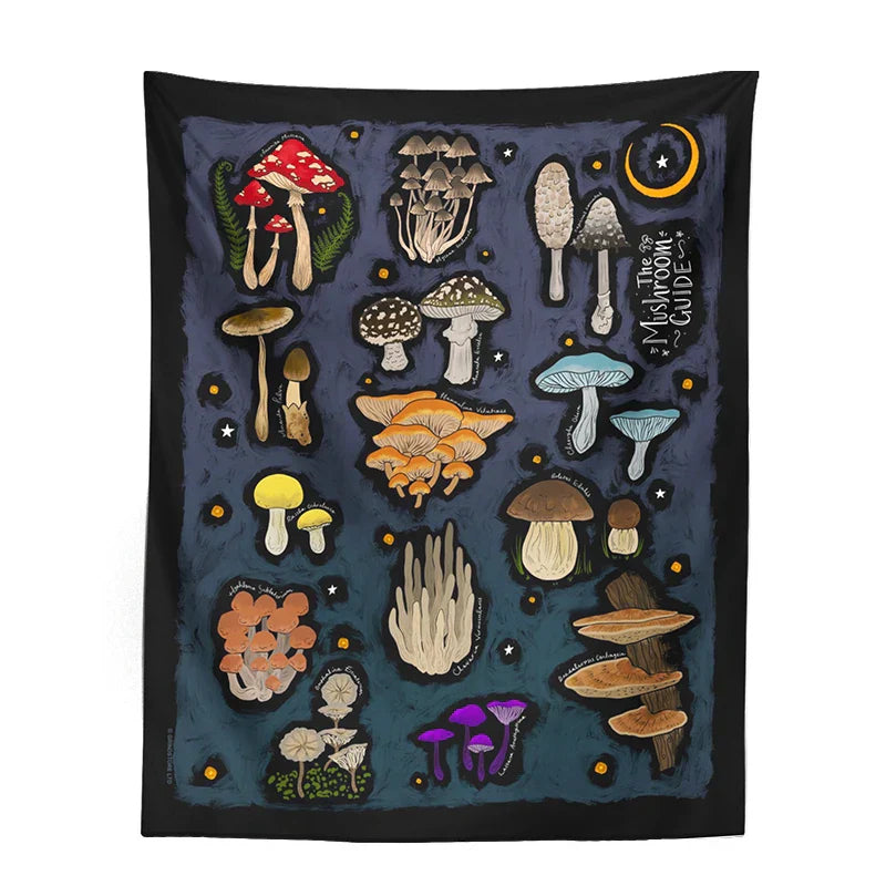 Mushroom Moon Moth Tapestry Wall Hanging by Decobites - Aesthetic Retro Psychedelic Decor