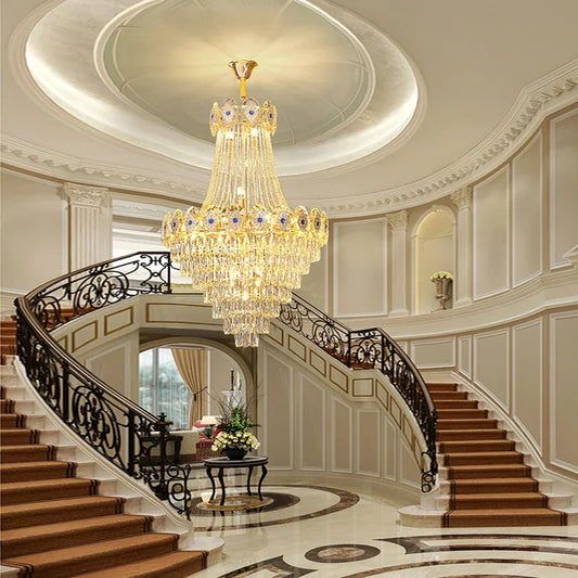 DecorBites™ Gold Round Chandelier Dimmable LED Stair Lights Luxury Suspension Lamp