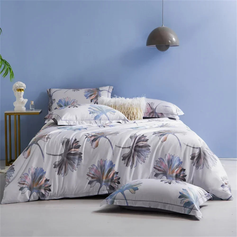 طقم أغطية سرير من DecorBites™ 600TC مصنوع من القطن المصري مقاس كوين كينج وغطاء لحاف وبياضات سرير