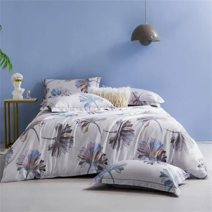 طقم أغطية سرير من DecorBites™ 600TC مصنوع من القطن المصري مقاس كوين كينج وغطاء لحاف وبياضات سرير