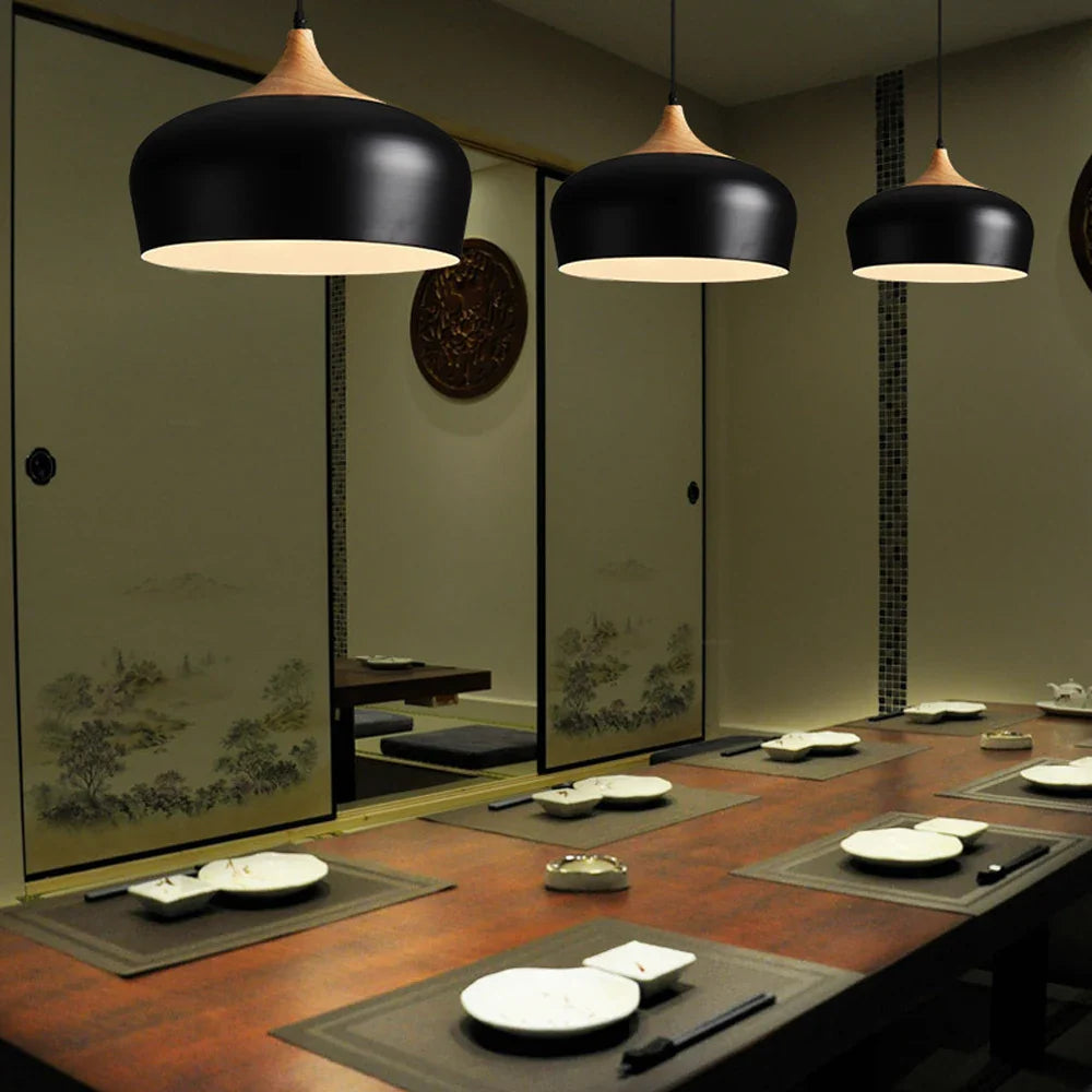 Black Wood Industrial Pendant Light
