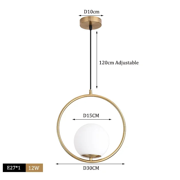 DecorBites™ Glass Ball Pendant Lights Modern LED Brass Black Chrome Suspension Luminaire