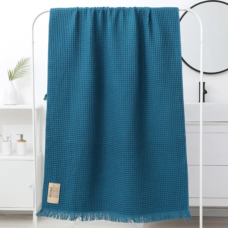 DecorBites™ Geometric Tassel Bath Towel - 100% Cotton, Quick-Dry, Multi-colored Waffle Design - 90x180cm