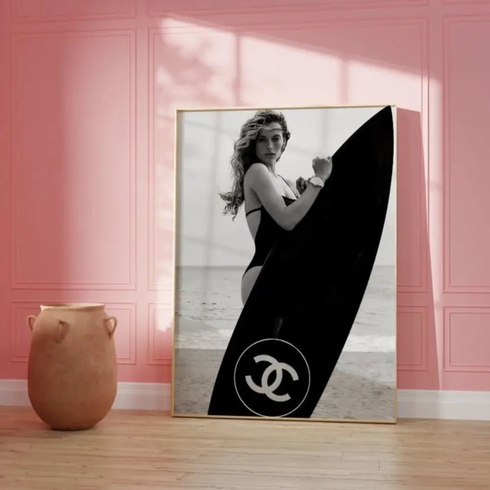 DecorBites™ Black and White Surfboard Wall Art - Teen Room Decor