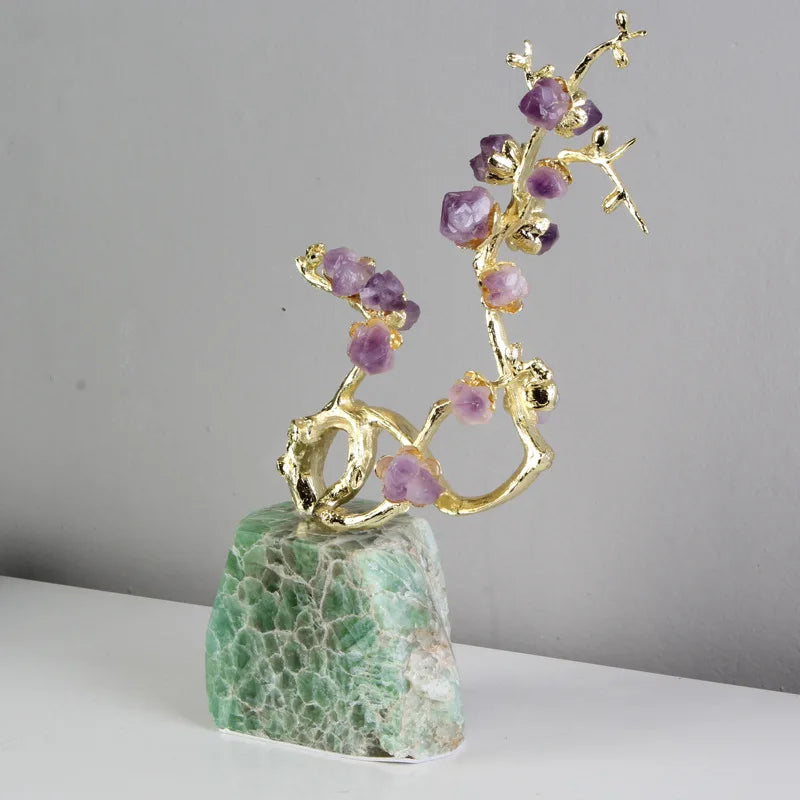 DecorBites™ Amethyst Brass Tree Ornament Crystal Simulation Plant Sculpture Home Decoration