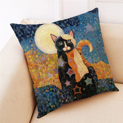 Funda de almohada DecorBites™ con estampado de gato, de felpa corta negra, para decoración moderna de salas de estar.