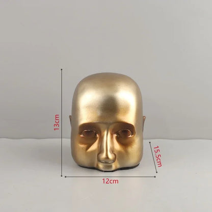 DecorBites™ Escultura de resina de medio rostro Golden Head, retrato abstracto, figura decorativa para el hogar