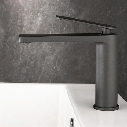 DecorBites™ Gun Gray Waterfall Basin Faucet - Brass Hot Cold Sink Faucet