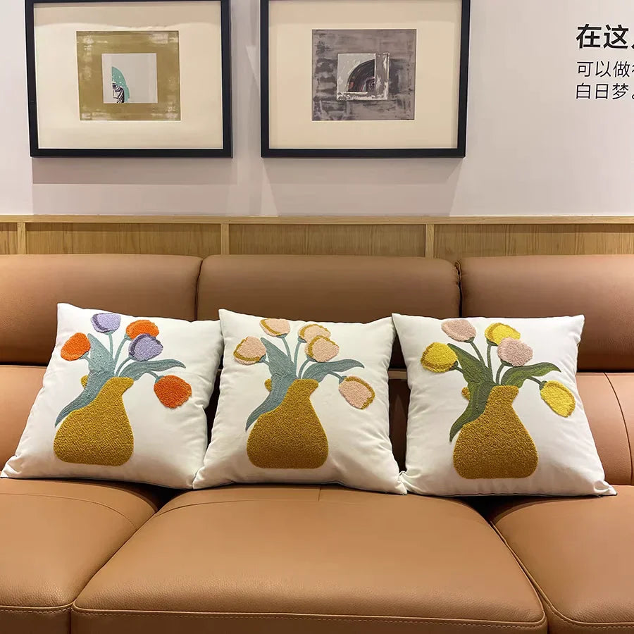 Embroidered Geometric Cushion Cover