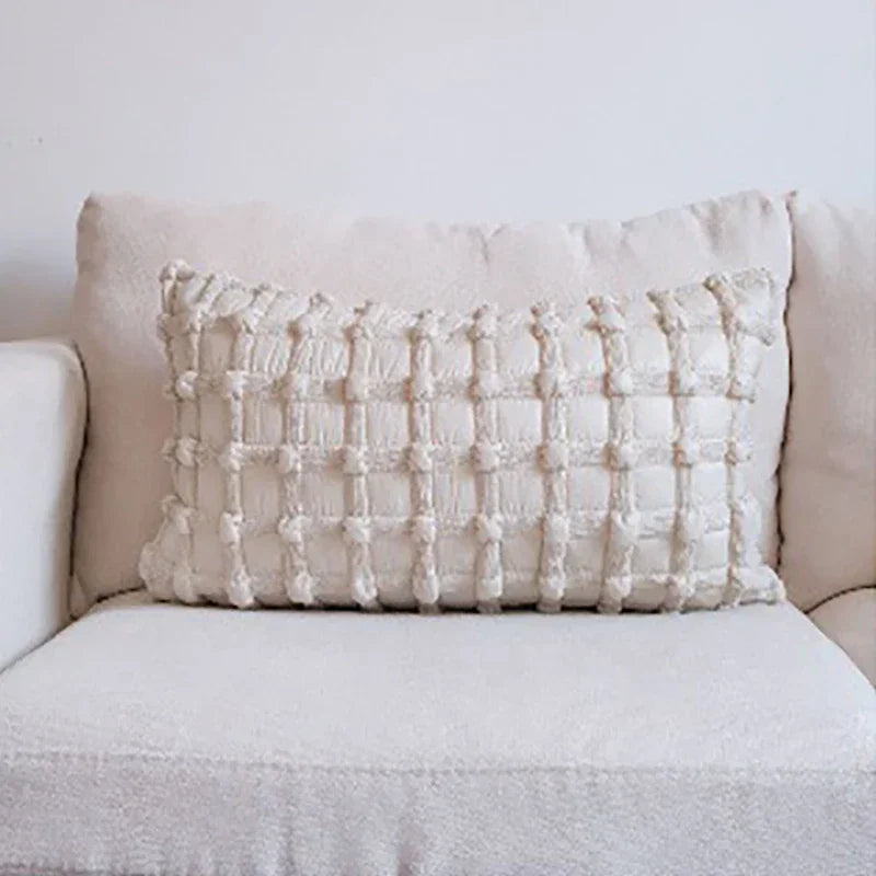 Funda de cojín DecorBites™ a cuadros blanco crema con burbujas 3D - Funda de almohada decorativa de lujo ligero para sofá