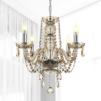 DecorBites™ Crystal Chandelier Pendant Light Cognac Gold LED Luxury Lamp for Dining Living Room