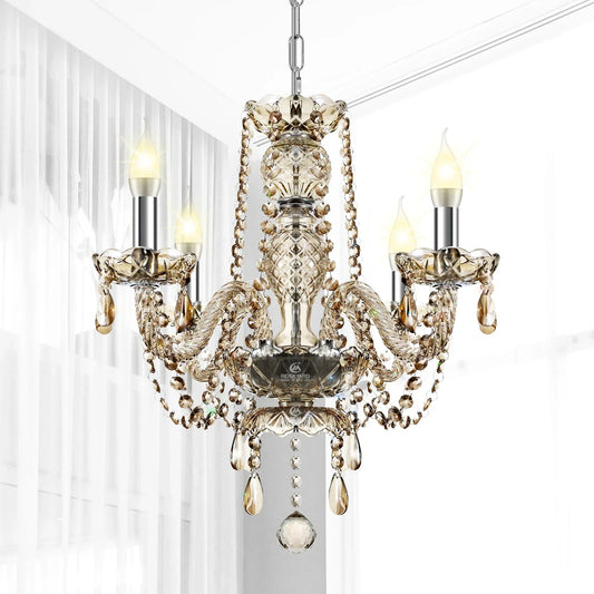 DecorBites™ Crystal Chandelier Pendant Light Cognac Gold LED Luxury Lamp for Dining Living Room