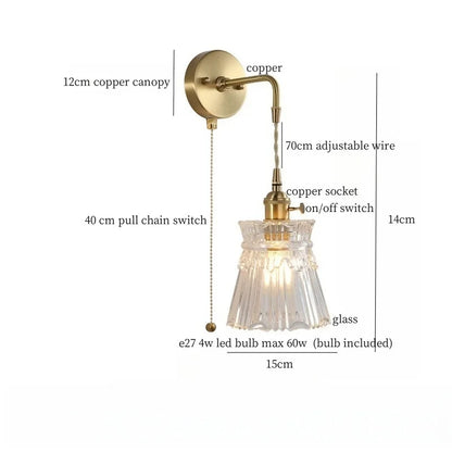 DecorBites™ Brass Glass LED Wall Sconce Light for Living Room, Bedroom, Bathroom