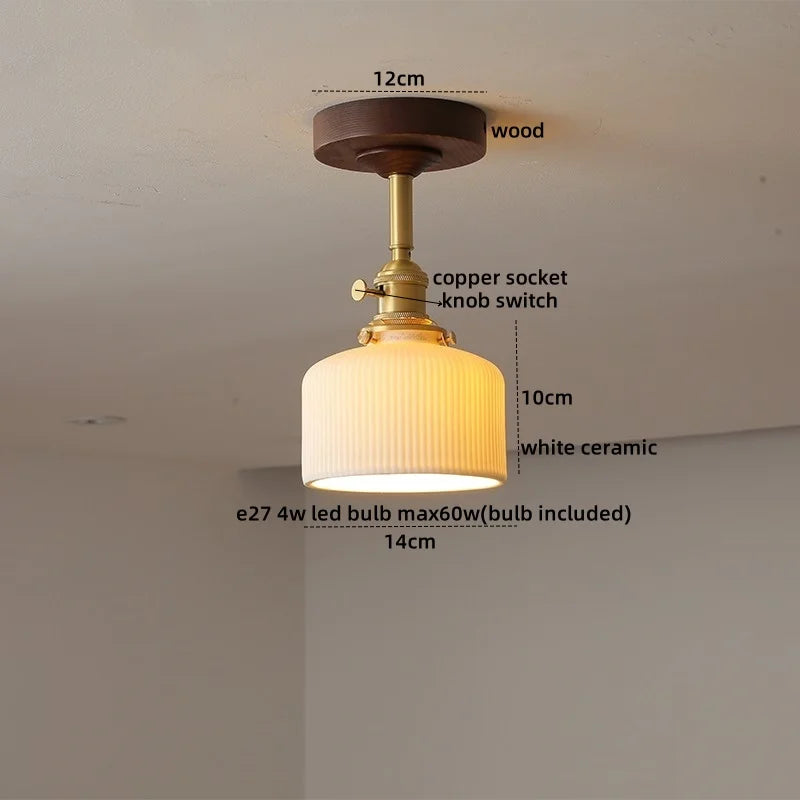 Green Glass Ceiling Lamp Copper Wood Accent