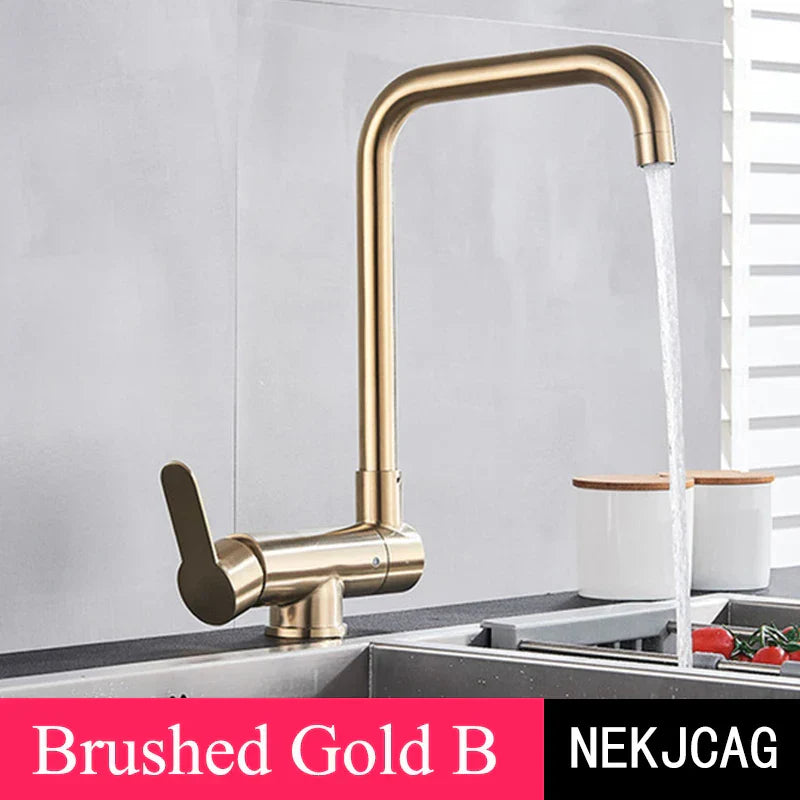 Grifo de cocina giratorio de 360° DecorBites™ negro, mezclador para fregadero de montaje sobre encimera, acero inoxidable 304