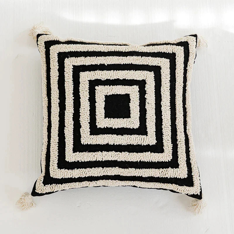 Funda de cojín DecorBites™ Boho con borlas - Cuadrada de 45x45cm para decoración del hogar