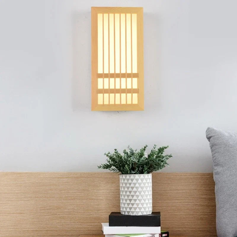 DecorBites™ Japanese Wood Wall Lamps LED Acrylic Rectangular Bedside Light for Bedroom