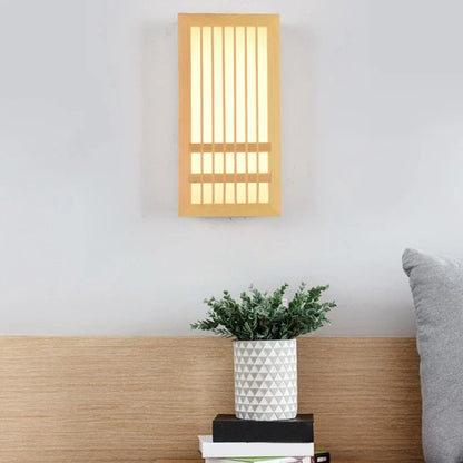 DecorBites™ Japanese Wood Wall Lamps LED Acrylic Rectangular Bedside Light for Bedroom
