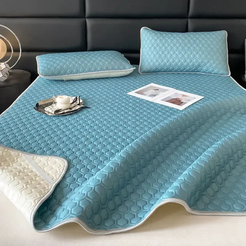 Decobites 4mm Latex Filled Bed Mat & Pillowcase Set - Cooling Ice Silk Sleep Mats