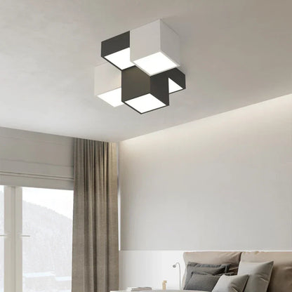 Lámpara de techo LED geométrica DecorBites™ para dormitorio moderno o estudio - Diseño de lujo en blanco y negro