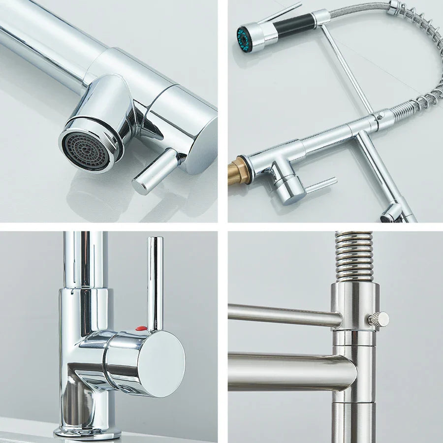 DecorBites™ Dual Spout Brass Kitchen Sink Faucet with 360° Rotation - Chrome