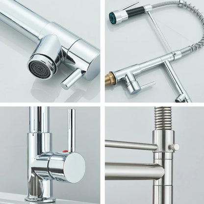 DecorBites™ Dual Spout Brass Kitchen Sink Faucet with 360° Rotation - Chrome